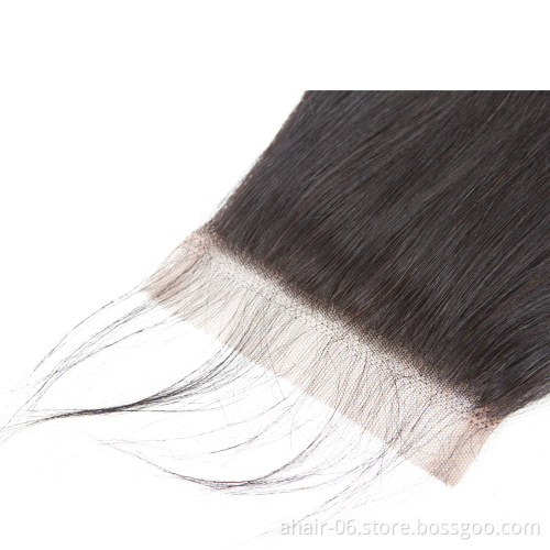 Cheap Soft And Smooth 10A 4x4 Swiss Lace Natural Color 100% Brazilian Virgin Human Hair Straight 10"-20" Lace Closure